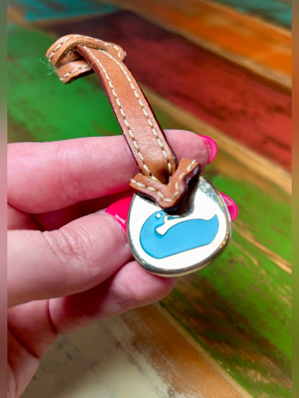 Dooney & Bourke Y2K Blue Duck Brass Bag Charm Vintage Hangtag EUC